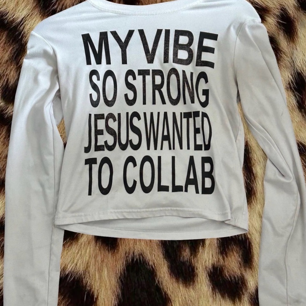 White Long Sleeve Tee with Bold Text